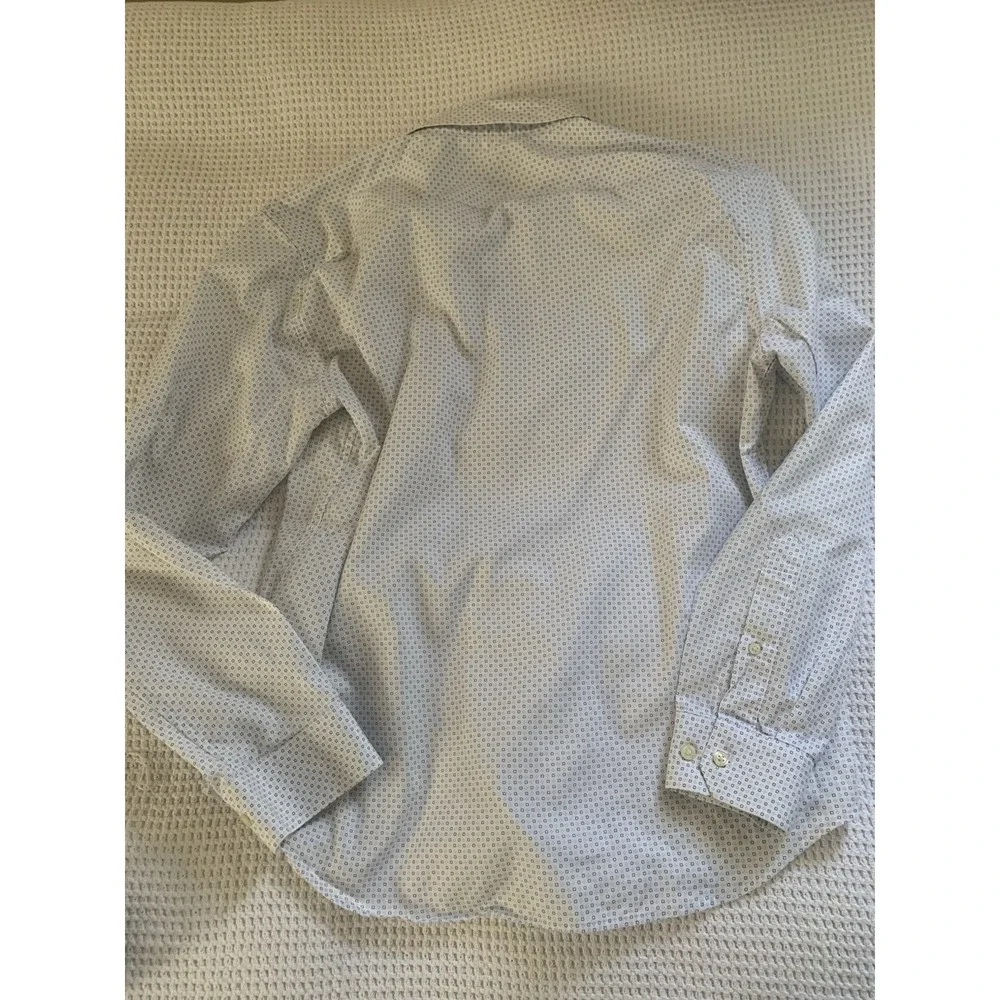 Banana Republic Shirt Men's Large L Untucked Fit White Blue Geometric‎